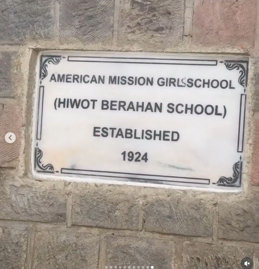 Historic plaque: American Mission Girls School, Yehiwot Birhan School, established 1924